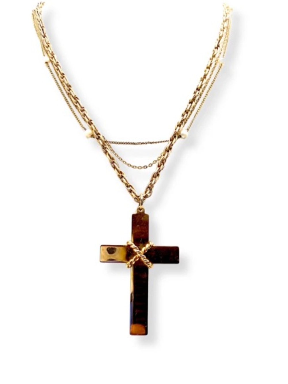 Vintage Sarah Coventry Gold Tone Necklace 3pc Lot Cross Pendant Pearl Station